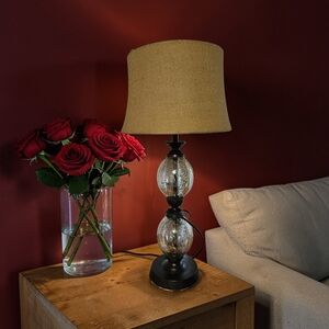 RARE Pottery Barn Stacked Mercury Glass Bedside Table Lamp Bronze/Silver W/Shade